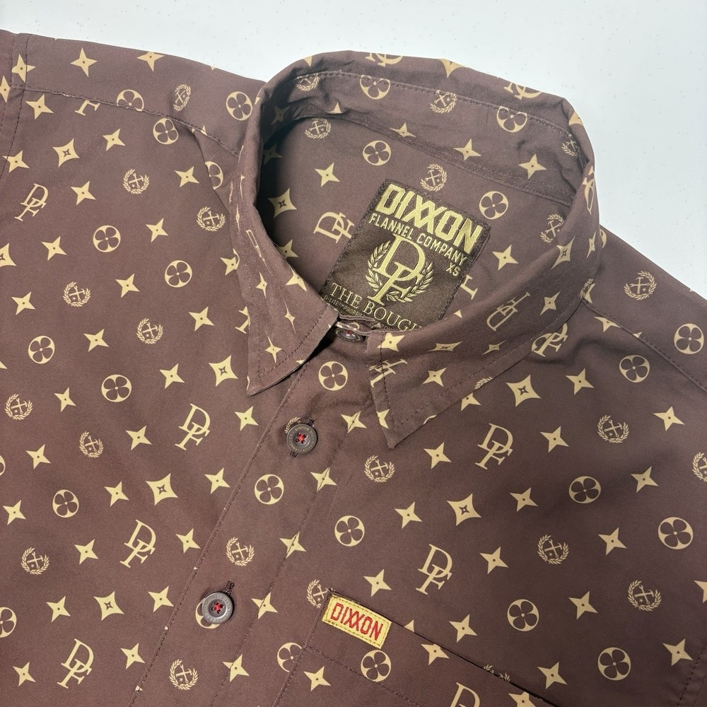 Dixxon Flannel Company The Bougie Mens XS Brown Gold AOP Performance Button Down